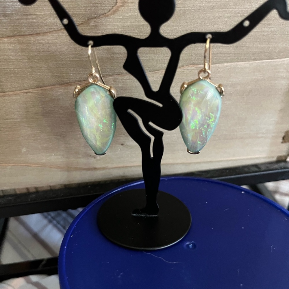 Beautiful Opalescent Green Dangle Earrings - Picture 6 of 11